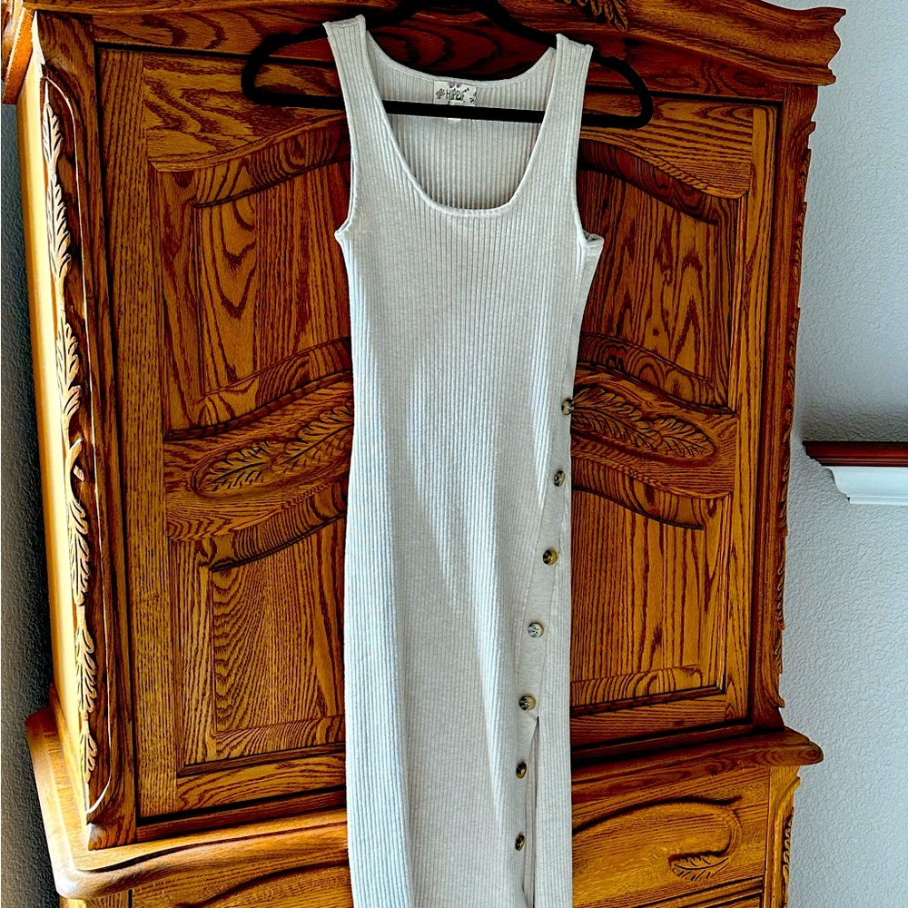 HIPPIE ROSE Dress - Beige ribbed sheath style with split in thigh. Worn once.